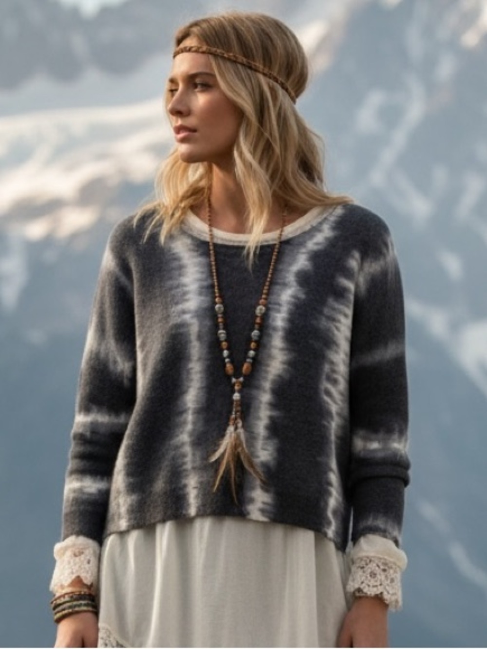Torn by Ronnie Kobo Tie Dyed Wool Cashmere Cropped Boxy Sweater Layer Sz L